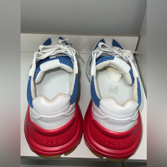 Gucci Rhyton Sneakers White Blue Red Web Stripe Size 6 - Picture 7 of 8